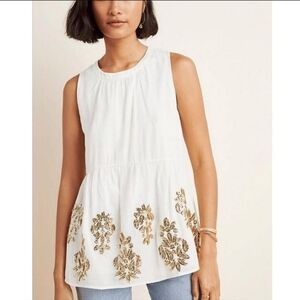 NEW! Anthropologie Simona Sequined Babydoll Ivory Blouse, Size XL